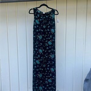 Vintage Black Floral Maxi Dress with Tie and Side Slit - XL
